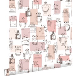 ESTAhome behang parfum flesjes glanzend perzik roze - 0,53 x 10,05 m - 138854