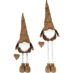 Pluche gnome/dwerg decoratie pop/knuffel bruin met telescopische benen 83 tot 120 cm - Kerstman pop