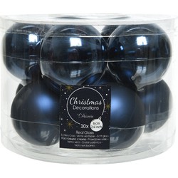 Kerstboomversiering donkerblauwe kerstballen van glas 6 cm 10 stuks - Kerstbal