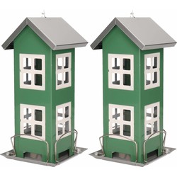 2x Vogel voederhuisjes voor in de tuin groen 27 cm - Vogelvoederhuisjes