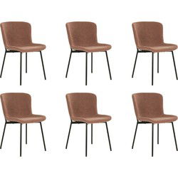QUVIO Eetkamerstoel Lucy - Bouclé - Staal - Roestbruin - Set van 6