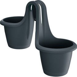 1x Stuks kunststof Respana twins ronde balkon plantenpotten/bloempotten antraciet 2x 2,5 liter - Plantenpotten
