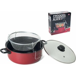 Gerimport friteuse/frituurpan met glazen deksel - voor alle hittebronnen - rood - D26 cm - Frituurpannen