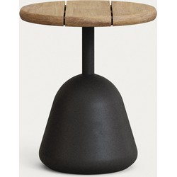 Kave Home - Saura salontafel van zwart metaal met natuurlijk acacia blad 45 x Ø43 cm