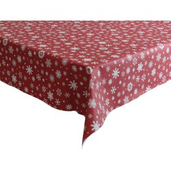 Kerst tafelzeil/tafelkleed rood met witte sneeuwvlokken print 140 x 180 cm - Tafellakens