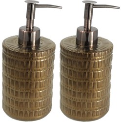 Set van 2x stuks zeeppompjes/zeepdispensers brons keramiek 20 cm - Zeeppompjes