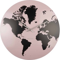 Wandklok World Map - Licht Roze - Ø39cm