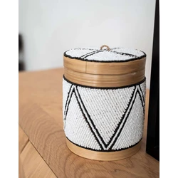 Bamboe kralen doos wit | Opbergbox beaded | Bali Bamboe decoratie | Witte opbergbox kralen | Interieurdecoratie