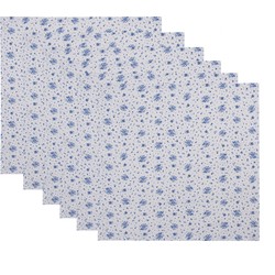 Clayre & Eef Servetten Katoen Set van 6  40x40 cm Wit Blauw Vierkant Roosjes