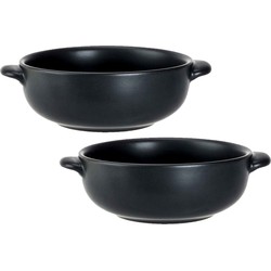 Set van 2x stuks kleine ovenschaaltjes zwart van porselein 13 cm rond - Kommetjes