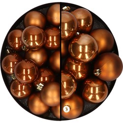 28x stuks kunststof kerstballen bruin 4 en 6 cm - Kerstbal