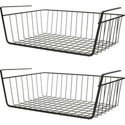 MSV Kastmandje - 2x - opberg/hang mandjes - rvs - zwart - 39 x 25 x 14 cm - Opbergmanden