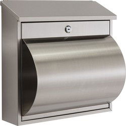 Boston brievenbus in RVS met krantenhouder afm 36x36x19 cm