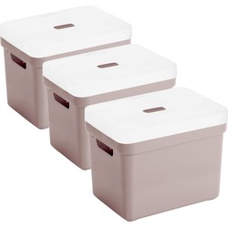 Set van 3x opbergboxen/opbergmanden roze van 18 liter kunststof met transparante deksel - Opbergbox