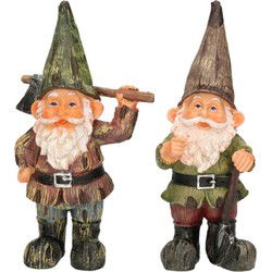 Tuinkabouters - 2x - polystone - 24 cm - met bijl/met schop - Tuinbeelden