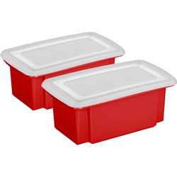 Sunware 2x opslagboxen kunststof 7 liter rood 38 x 21 x 14 cm met deksel - Opbergbox