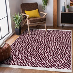 Boho Kelim Dubbelzijdig Wasbaar Vloerkleed Creme Rood- 80x200 CM