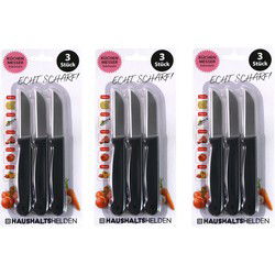 Haushaltshelden keukenmesjes/schilmesjes - 9x - RVS - zwart - 16 cm - Schilmessen