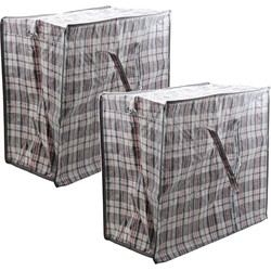 2x Stuks Mega/jumbo/XXL waszak/wasgoedtas grijs geruit 55 x 30 cm van kunststof - Waszakken