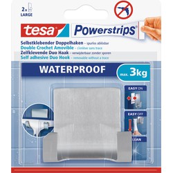 Powerstrips RVS dubbele haak waterproof Tesa 2 stuks - Handdoekhaakjes