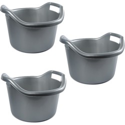 3x Emmer afwasteil met handvatten 6 liter zilver 29 x 19 cm schoonmaakartikelen - Emmers