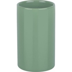 Spirella Badkamer drinkbeker/tandenborstelhouder Sienna - porselein - glans salie groen - 7 x 11 cm - Tandenborstelhouders