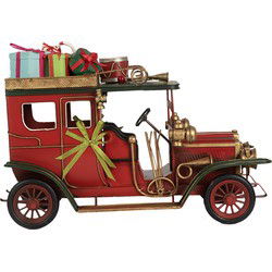 Clayre & Eef Decoratie Beeld Auto Rood Metaal