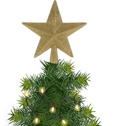 Kerstboom piek ster kunststof goud met glitters 19 cm - kerstboompieken