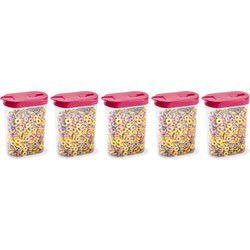 Plasticforte Voedselcontainer strooibus - 5x - roze - inhoud 1 liter - kunststof - 15 x 7 x 19 cm - Voorraadpot