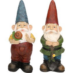 Tuinkabouters - 2x - polyresin - 29 cm - Simon met slak en Sam - Tuinbeelden