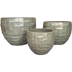 PTMD Bloempot Bobi - 53x53x40 cm - Keramiek - Parel - Set van 3