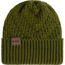 Knit Factory Sally Gebreide Muts Heren & Dames - Big Beanie - Mosgroen - One Size - Grof gebreid