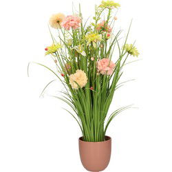 Kunstbloemen boeket roze - in pot roze - keramiek - H70 cm - Kunstbloemen