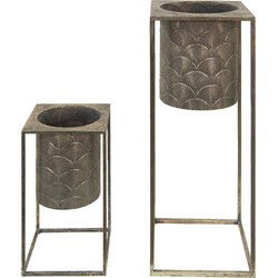 Clayre & Eef Bloempot Set van 2 Goudkleurig Bruin IJzer