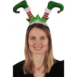 Set van 2x stuks kerst haarband/diadeem elfen beentjes groen - Verkleedattributen