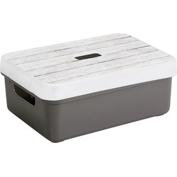 Sunware Opbergbox/mand - taupe - 9 liter - met deksel hout kleur - Opbergbox