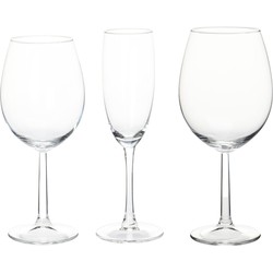 Excellent Houseware Wijnglazen set - 18-delig - glas - 3 verschillende soorten - Wijnglazen