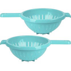 Plasticforte Keuken vergiet/zeef - 2x - kunststof -A Dia 23 cm x Hoogte 10 cm - blauw - Vergieten