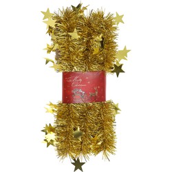 1x stuks lametta kerstslingers met sterretjes goud 200 x 6,5 cm - Kerstslingers