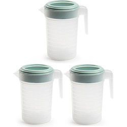 PlasticForte Waterkan met deksel - 3x - 1L - mintgroen - kunststof - Schenkkannen