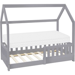 Kinderbed met uitvalbeveiliging lattenbodem en dak 70x140 cm Lichtgrijs grenenhout ML-Design