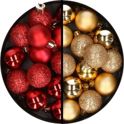 34x stuks kunststof kerstballen rood en goud 3 cm - Kerstbal