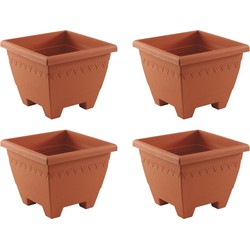 Hega Hoger Plantenbak/bloempot Lima - 4x - terracotta - vierkant - kunststof - 35x35x28 cm - planten pot - Plantenbakken