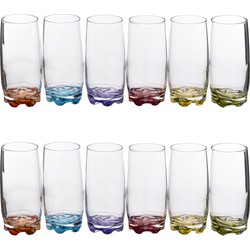 Set van 18x stuks drinkglazen/waterglazen kleurenmix 380 ml - Drinkglazen