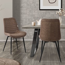 Eetkamerstoel set van 2 bruin met kunstlederen bekleding en stalen poten Keukenstoel met rugleuning ML design