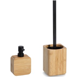 Zeller WC-borstel in houder met zeeppompje - bamboe hout - Badkameraccessoireset