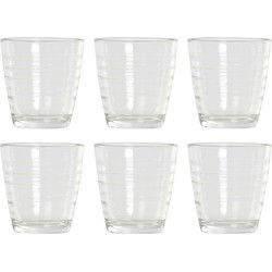 Waterglazen - 6x - streep relief - glas - transparant - 250 ml - basic - Drinkglazen