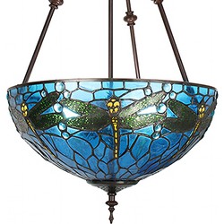 LumiLamp Hanglamp Tiffany  Ø 41x170cm  Blauw Groen Metaal Glas Libelle Hanglamp Eettafel