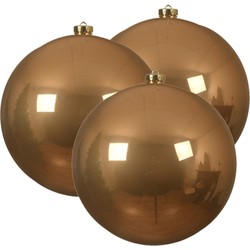 3x stuks grote kunststof kerstballen toffee bruin 14 cm glans - Kerstbal