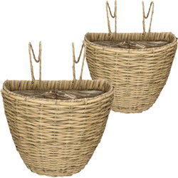 Set van 2x stuks balkonmanden/plantenmanden/plantenbakken lichtbruin rotan 42 en 38 cm - Plantenbakken